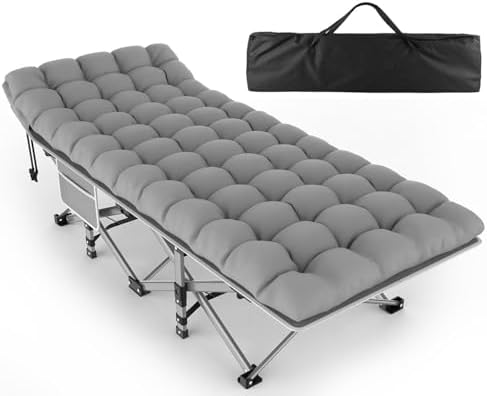 ZENPETIO Camping Cot for Adults - Heavy-Duty Cot Bed with Mattress, Portable Sleeping Cots for Outdoor Indoor, 1200D Oxford Folding Cots for Home Travel, Max Load 500LBS, Fits People up to 6'3", Gray by ZENPETIO