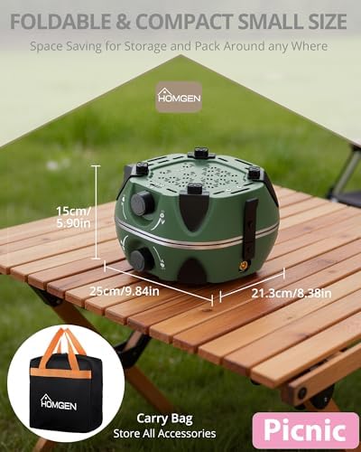 HOMGEN Portable Dual Burner Propane Stove - 20,000 BTU Foldable Camping Stove with Piezo Ignition- Portable 2 Burner for Camping/Hiking/Picnic/RV Travel Trip-Includes Storage Bag & Hose (Green) - Image 3