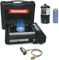 Propane or Butane Stove with Windblocker,Dual Fuel 10,000 BTU Propane Stove for Camping, Automatic Ignition Gas Portable Stove with Propane Adapter Hose Carrying Case for Outdoor (Fuel Not Included) by Gospowor