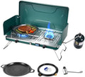 2-Burner Propane Stove, Portable Camping Cooktop with 2 Adjustable Burner and Wind Guards, 20000BTU Camping Stove with Ignition & Griddle for Camping,Tailgating, BBQ, Grilling,Outdoor Gear by Gospowor