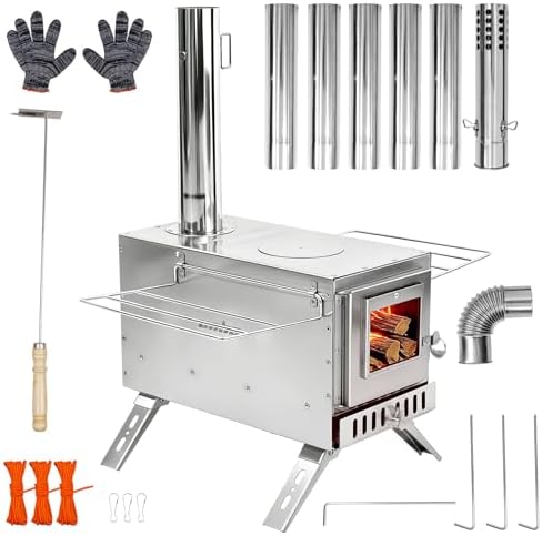 unho Stainless Hot Tent Stove： Prevent rusting 15in with 6 Chimney Pipes by unho
