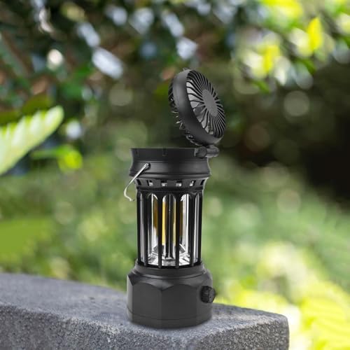 Camping Lantern With Folding Fan, Double-Row LED Light, 1200mAh USB-C Rechargeable Tent Lamp for Hiking, Outdoor Adventures(Black) - Image 4