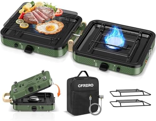 Propane 2-Burner Foldable Camping Stove with Carry Bag, Portable Propane Camp Stoves with Adjustable Burners & Piezo Ignition for Outdoor Cooking, Tailgating, Backyard Gathering(Griddle Not Included) by Unknown