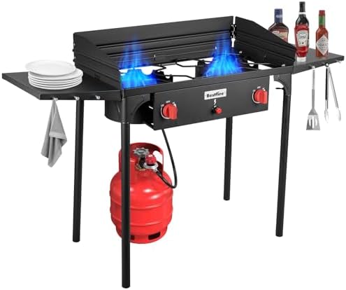 Bestfire 2 Burner Propane Stove, 150,000 BTU High Pressure Camping Burner by GrillsOutdoorCooking