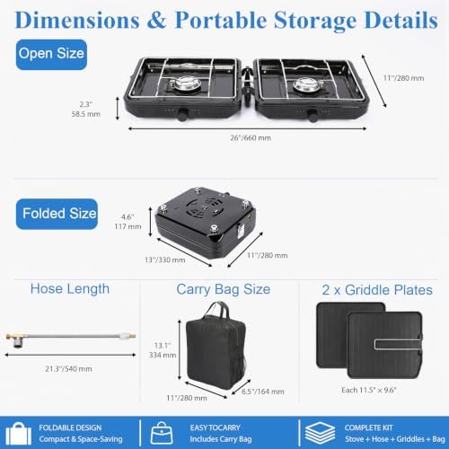 Uniflasy Foldable 2 Burner Camping Stove with Griddles - Image 3