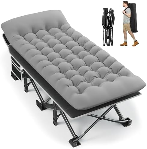 Fragess Portable Camping Cot, 32" Extra Wide Camping Cots for Adults with Thick Mattress, Heavy Duty Sleeping Cot Holds Up to 600LBS, Cots for Sleeping, Rv, Beach, Patio, Office Naps(Grey) by Fragess