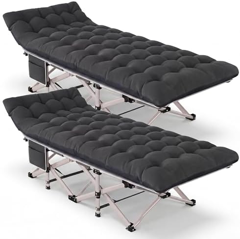 Folding Camping Cot for Adults - 2 Pack Heavy Duty Sleeping Cots 800LBS Capacity Double Layer Oxford Portable Travel Camp Cots for Outdoor Camp Beach Home Office (Black Pad, 2PACK) by LUCKPROBIGDEALSLLC