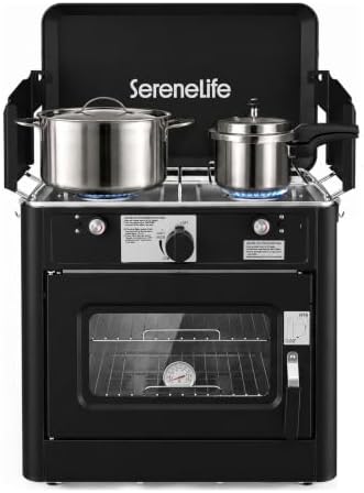 Camping Oven 3 in 1 Stove Oven Combo, Outdoor Camp Oven with 2 Burner Cooking, Piezo Ignition and Temperature Control, Compact RV for Camping and Tailgating by SereneLife