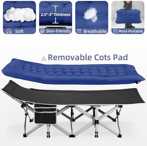 Fragess Foldable Camping Cots for Adults, 28" Extra Wide Cot with Removable Mattress, 600LBS Max Load, Sleeping Cots for Camping Outdoor/Office, Guest (Azure) - Image 4