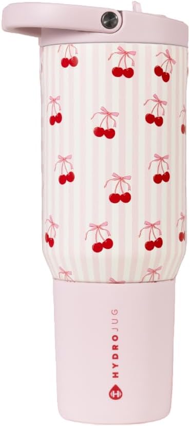 HydroJug Sport - Stainless Steel Tumbler with Straw, Vacuum Insulated, 20oz Leakproof Water Bottle, Ergonomic Design, Reusable, Dishwasher Safe, Rubber Base, Durable for Gym or Outdoors, Sweet Cherry by Hydrojug