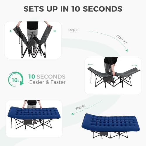 JEAREY Folding Camping Cot for Adults, 28in Wide with Mattress, Navy - Image 4