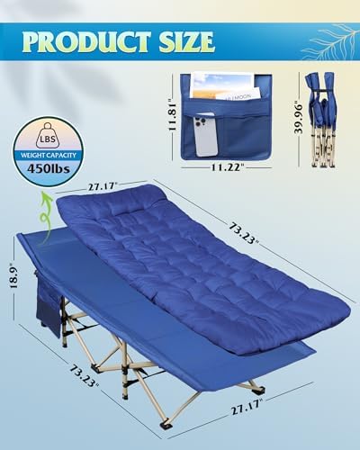 WLIVE 1200D Oxford Camping Cots with Washable Mattress for Adults - Image 2