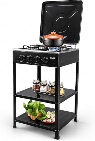 4 Burner Gas Stove Portable Outdoor Stove with Removable Storage Stand, Heavy Duty Stainless Steel Propane Gas Cooker with Wind Blocking Cover for Camping Picnic Home RV Cooking (no hose) by DYRABREST