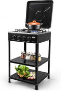 4 Burner Gas Stove Portable Outdoor Stove with Removable Storage Stand, Heavy Duty Stainless Steel Propane Gas Cooker with Wind Blocking Cover for Camping Picnic Home RV Cooking (no hose) by DYRABREST
