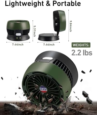 10400mAh Solar Camping Fan with LED Lantern, Rechargeable Portable Fan with 5W Solar Panel, Battery Operated Personal Fan for Outside Picnic, Fishing, Outdoor Tent Fan for Camping Essentials - Image 6
