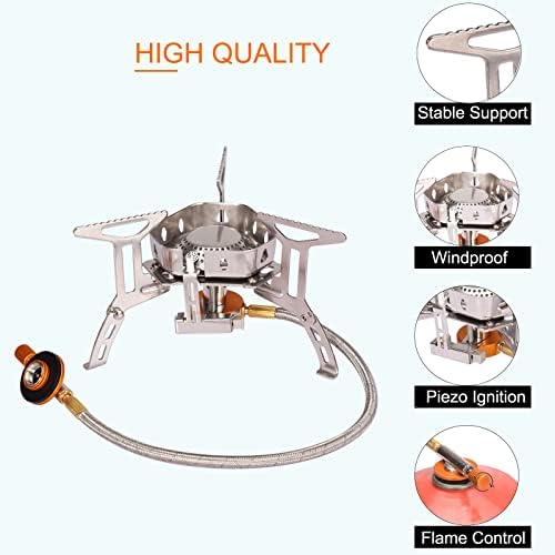 Portable Backpacking Stove with Piezo Ignition Windproof Camping Gas Stove Camp Stove Foldable Burner with Propane Canister Adapter for Outdoor Camping Hiking Picnic - Image 2