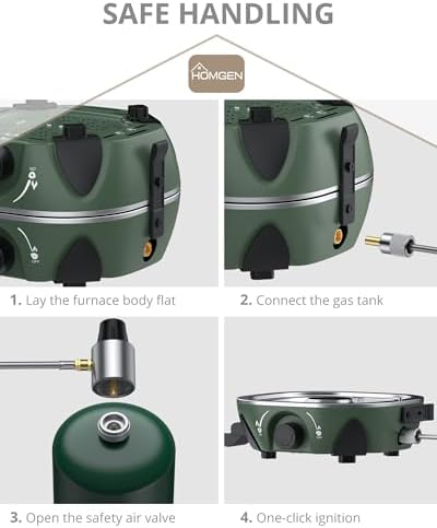 HOMGEN Portable Dual Burner Propane Stove - 20,000 BTU Foldable Camping Stove with Piezo Ignition- Portable 2 Burner for Camping/Hiking/Picnic/RV Travel Trip-Includes Storage Bag & Hose (Green) - Image 4