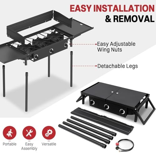 3 Burner Propane Camp Stove | 225,000 BTU | High Pressure Gas Burners - Image 6