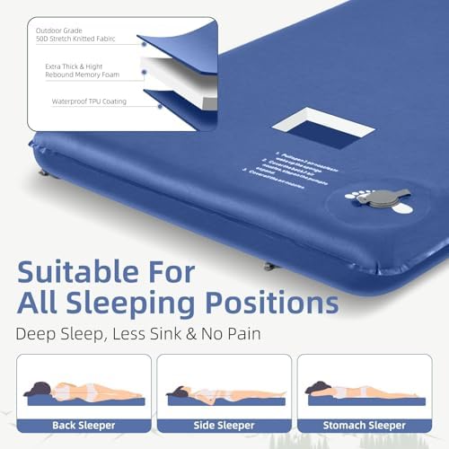 Wevelel Memory Sleeping Pad, 3.1" Ultra-Thick Foam Sleeping Mats for Camping, Easy Inflate&Deflate,9.5 R-Value Insulated Camping Mattress Pad with Pillow, for Car Travel Tent - Image 4