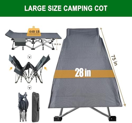 Camping Cot, 28'' Wide Sleeping Cots for Adults, Indoor & Outdoor with Pad - Image 3