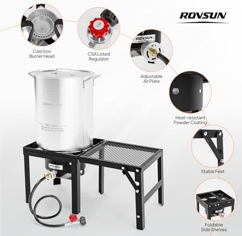 ROVSUN Portable Propane Gas Stove with Foldable Side Rack, Single Burner Camp Stove Cooker for Outdoor Backyard Cooking, Camping, Tailgating, Canning, Turkey Frying & Seafood Boiling, Patent Pending - Image 5