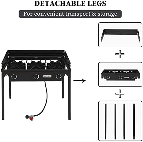 ROVSUN 3 Burner Outdoor Propane Gas Stove with Windpanel, Carrying Bag & Regulator, 225,000 BTU Stand Cooker for Backyard Cooking Camping Home Brewing Canning Turkey Frying - Image 4