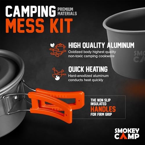 Smokey Camp Camping Cookware Mess Kit Set with Stove - Backpacking Camping Pots and Pans Set, All in One Non-Stick Camping Cooking Set, Portable Stove, Hiking, Picnic, Outdoor & Camping Cookware Set - Image 5
