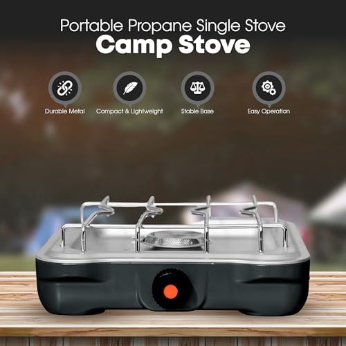 GasOne Single Propane Burner Camp Stove – 10,000BTU Portable Stove Propane Grill in Midnight Blue with Removable Cooking Grid – Large Easy to Use Knob – Carry Case Included - Image 2