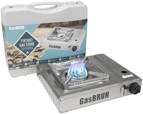 GasBRUH Single Butane Camping Stove with Windblocker, 10000BTU Stainless Steel Portable Camping Stove with Carry Case,Gas Stove for Camping,Tailgating,Outdoor Cooking,Emergency(Fuel not included) by GasBRUH