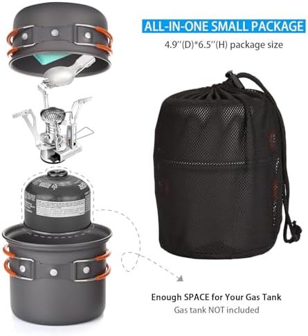 Odoland Camping Cookware Mess Kit, Lightweight Pot Stove Spork Set - Image 2