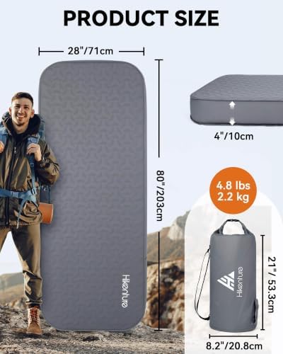Hikenture 4" Thick Self Inflating Sleeping Pad, Foam & Air Camping Mattress - Image 6