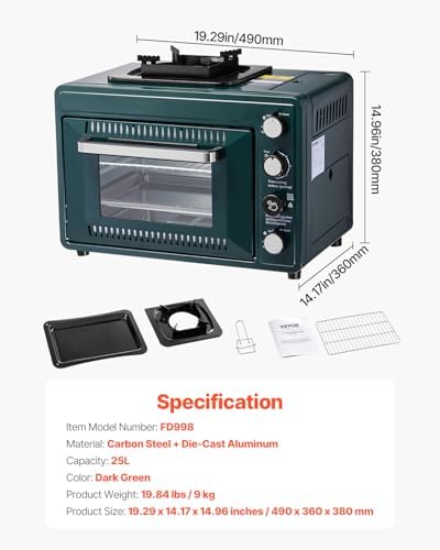 VEVOR Outdoor Camping Oven, 2-in-1 Portable Gas Camping Stove Oven Combo, Adjustable Fire, 60-Minute Timer, Windproof, for Camping Backyard Picnic Outdoor Cooking, Universal Butane Canister Compatible - Image 7