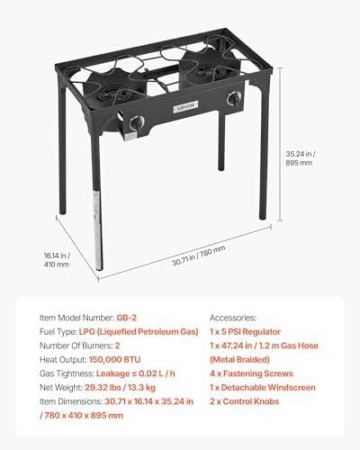 VEVOR 2 Burner Outdoor Propane Gas Stove, Propane LPG Gas Camping Stove, - Image 7
