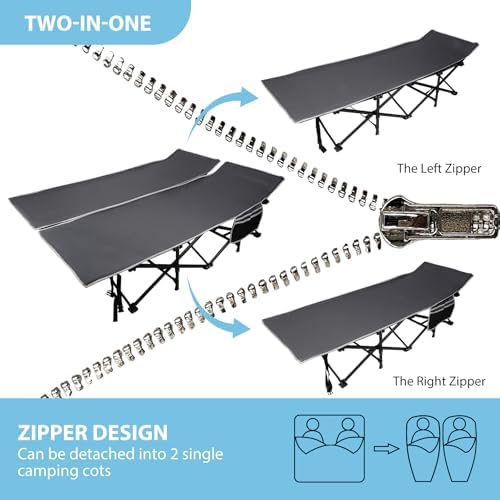 REDCAMP 2 Person Oversize Camping Cots for Adults, 56'' Extra Wide Sleeping Cots Heavy Duty, XXXL Cots Portable for Outdoor Indoor Office, Grey - Image 4