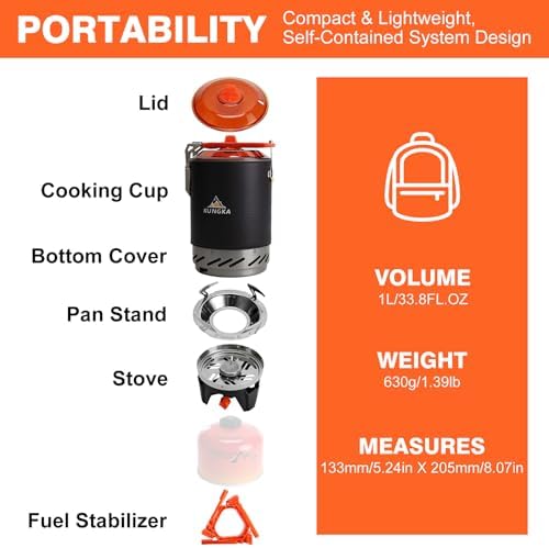 Backpacking and Camping Stove Cooking System | 110-Second Fast Boil,6-in-1 Integrated 1L Portable Pot Set with Jet Burner, 630g Ultralight,Detachable Pan Stand for Hiking,Fishing,Hunting - Image 3