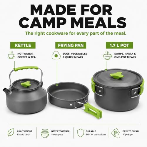 MalloMe Camping Cookware Mess Kit for Backpacking Gear – Camping Cooking Set - Camping Pots and Pans Set - Backpacking Stove/Portable Stove Compatible - Camp Kitchen Equipment Accessories Pot - Image 3