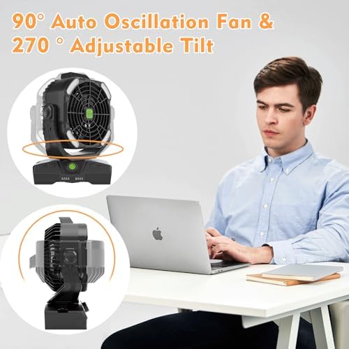 RUNTOP 20000mAh Camping Fan, Oscillating High Speed Rechargeable Battery Operated Fan w/RGB Light,Remote,Hanging Hook, Outdoor Portable Fans Battery Powered Personal USB Desk Fan for Tent, Travel - Image 4