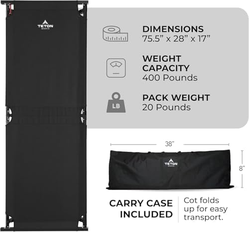 Teton Outfitter Camping Cot, Heavy-Duty Oversized Folding Cot for Adults, Comfortable Elevated Sleeping Bed, Easy Setup - Image 3