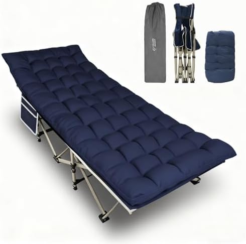 YELLOW JACKET Folding Camping Cot for Adults,600LBS Max Load,28" Wide Sleeping Cot with Removable Thick Mattress Portable Foldable Camping Bed with Carry Bag for Camp,Home,Office,Travel,Blue by YELLOWJACKET