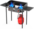 Bestfire 150,000 BTU 2 Burner Propane Camping Stove with Auto Ignition, Windpanel, Portable Outdoor Gas Cooker with Removable Legs, Side Shelves for Camping, BBQ by GrillsOutdoorCooking