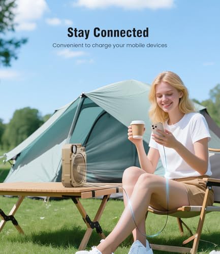 Portable Camping Fan, 20000mAh Rechargeable Battery Operated Fan with LED Lantern, 90° Auto-Oscillation Cordless, USB Powered for Outdoor Indoor Power Outage Travel Worksite Hurricane Beach - Image 4