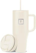 IRON °FLASK Co-Pilot Insulated Mug w/Straw & Flip Cap Lids - Cup Holder Bottle for Hot, Cold Drink - Leak-Proof - Water, Coffee Portable Travel Mug - Cashmere Cream, 40 Oz by IronFlask
