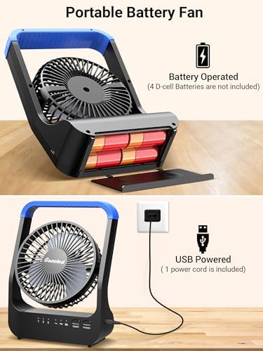 Gazeled Battery Operated Fan, Camping Fan Battery Powered, Super Long Lasting, 5'' Portable D-Cell Battery Powered Desk Fan with Timer, 3 Speeds, Quiet, 180° Rotation, for Office,Bedroom,Outdoor, F24 - Image 2