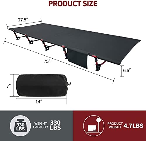 Sutekus Portable Camping Cot Sleeping Cot Ultralight Backpacking Cot Bed for Outdoor Hiking Travel Beach Mountaineering (Black) - Image 4
