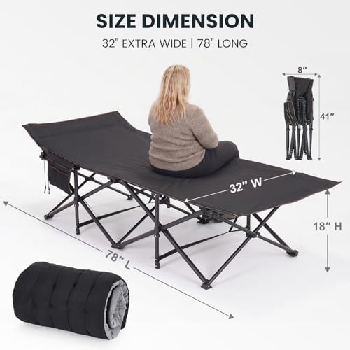 LILYPELLE Oversized XXL Folding Camping Cot, 32" Heavy Duty Sleeping Cots - Image 6