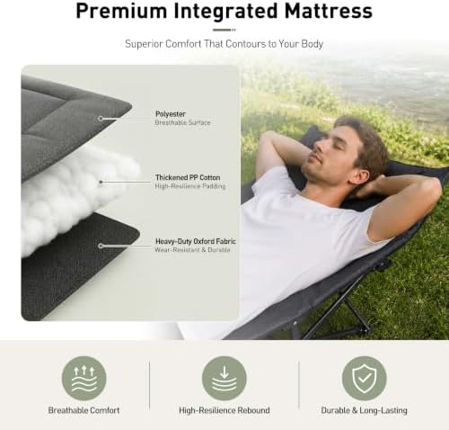 ARAER Camping Cot for Adults, 28" Wide with Mattress and Pillow (Dark Gray) - Image 4