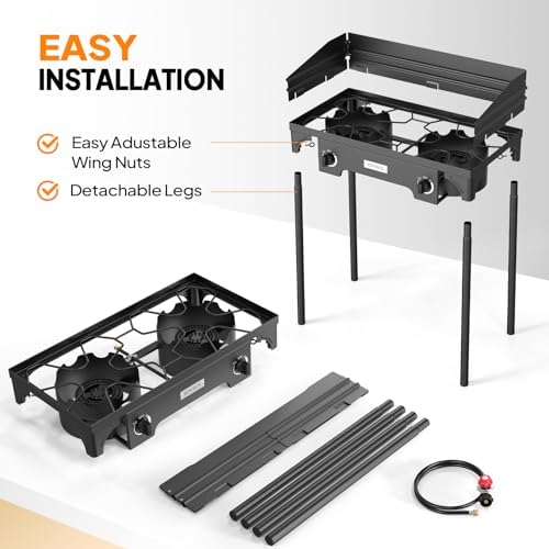 ROVSUN 2 Burner Outdoor Propane Gas Stove with Regulator, Windpanel & Carrying Bag, 150,000 BTU Powerful Stand Cooker for Backyard Cooking Camping Home Brewing Canning Turkey Frying - Image 4