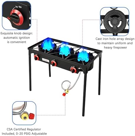 Vivicreate 3 Burner High pressure Propane Stove, 28 Inch Tall Camping Stove with cast iron burner 105000 BTU power, Stable Legs for Outdoor Use - Image 6