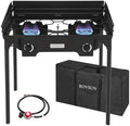 ROVSUN 2 Burner Outdoor Propane Gas Stove with Windpanel, Carrying Bag & Regulator, 150,000 BTU Stand Cooker for Backyard Cooking Camping Home Brewing Canning Turkey Frying by ROVSUN