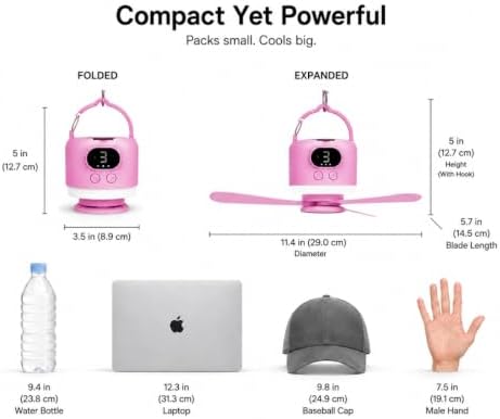 Camping Tent Fan with Light, Rechargeable Hanging Fan with Remote (Pink) - Image 4